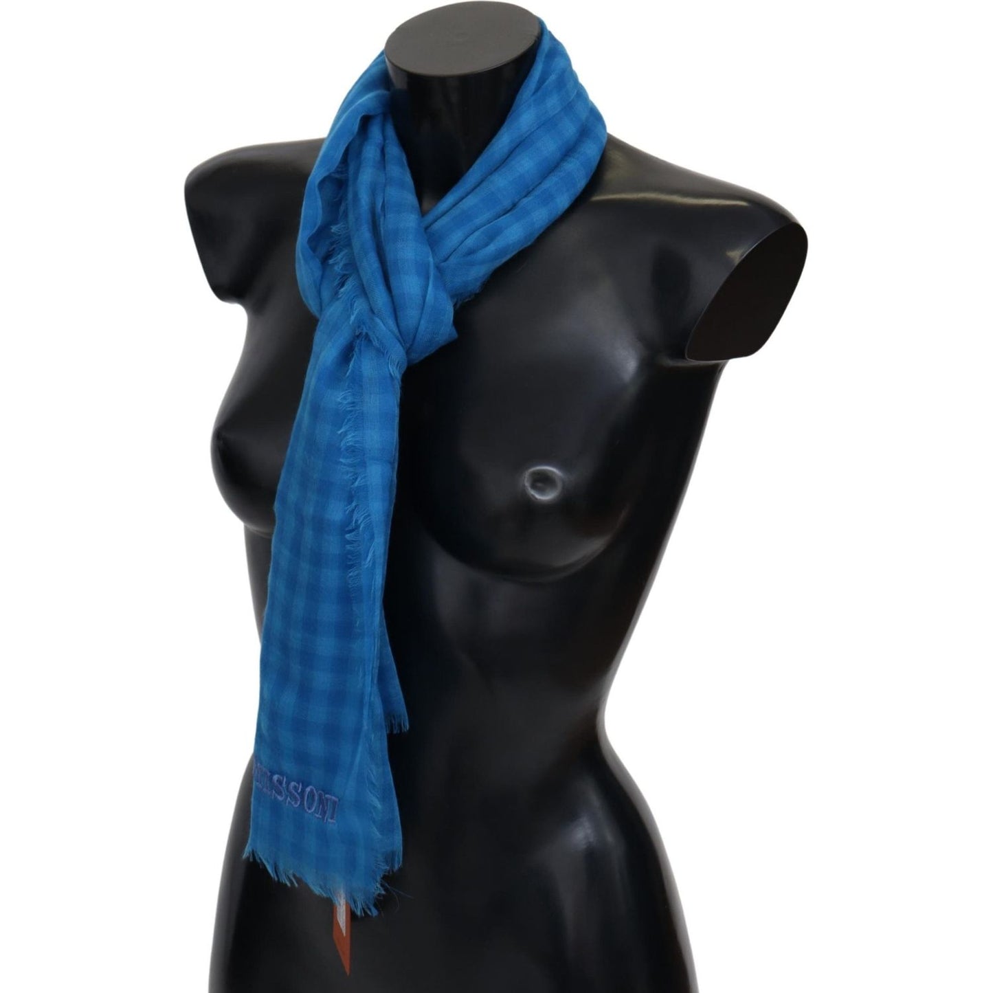 Missoni Blue Checkered Cashmere Unisex Wrap Fringes Scarf Missoni