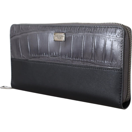 Dolce & Gabbana Elegant Textured Leather Zip-Around Wallet Dolce & Gabbana Dark Slate Gray