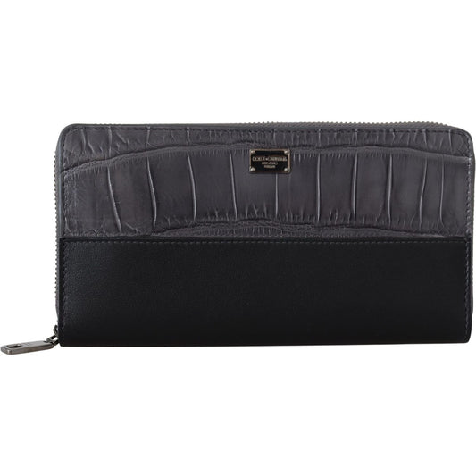 Dolce & Gabbana Elegant Textured Leather Zip-Around Wallet Dolce & Gabbana Dark Slate Gray