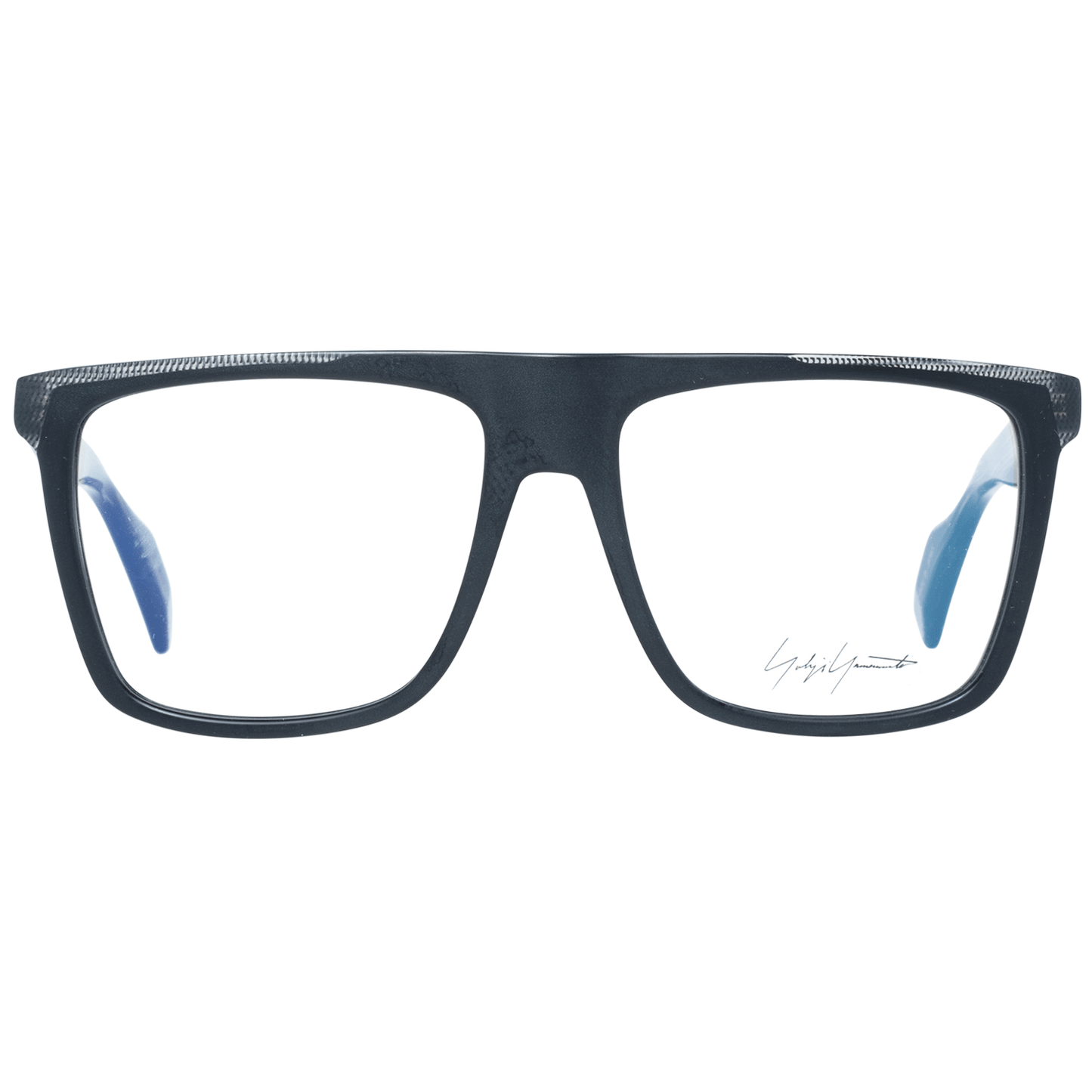 Yohji Yamamoto Black Plastic Glasses (Frames) for men, square full-rim style, blue-filter, 140mm wide frame.