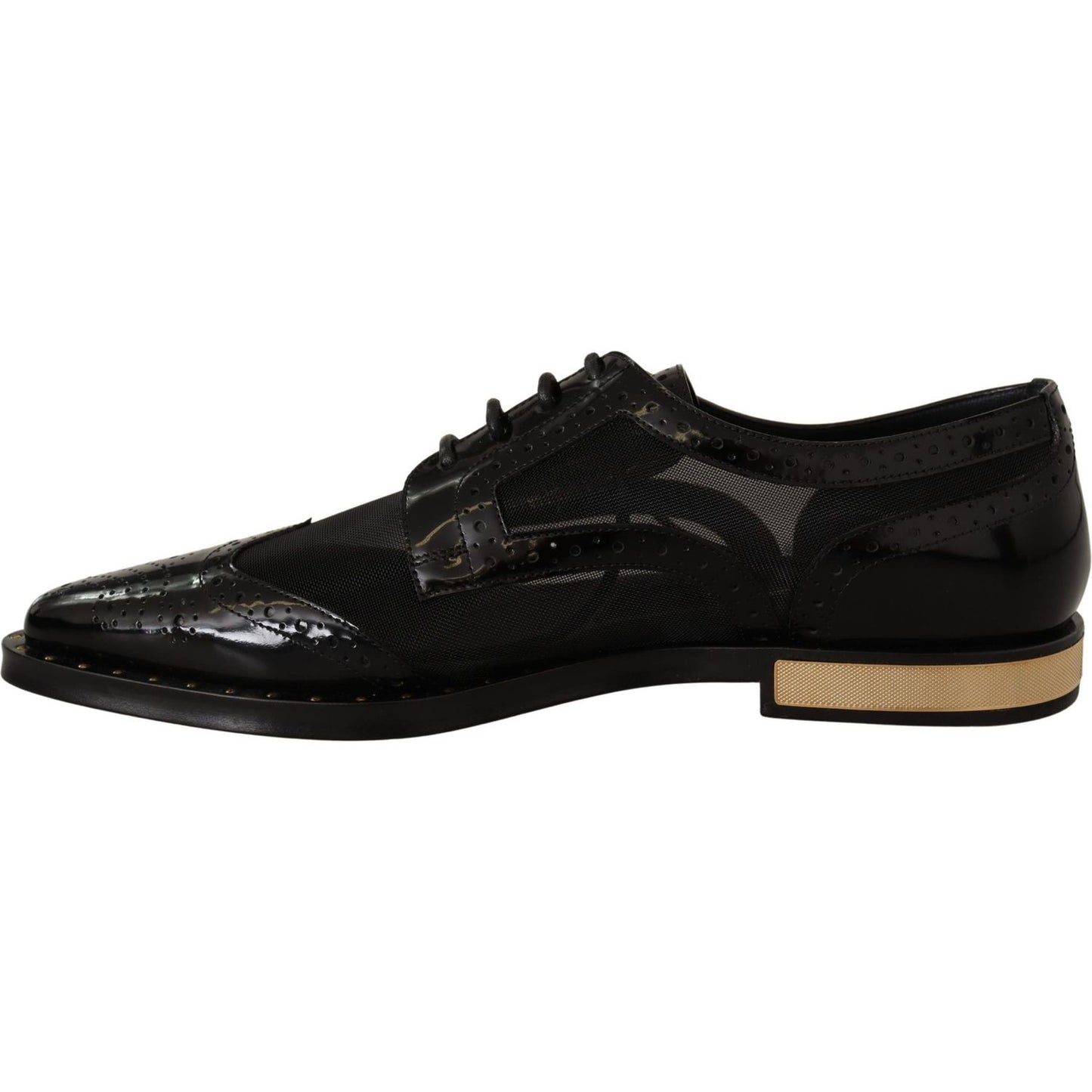 Dolce & Gabbana Black Leather Broques Sheer Wingtip Shoes