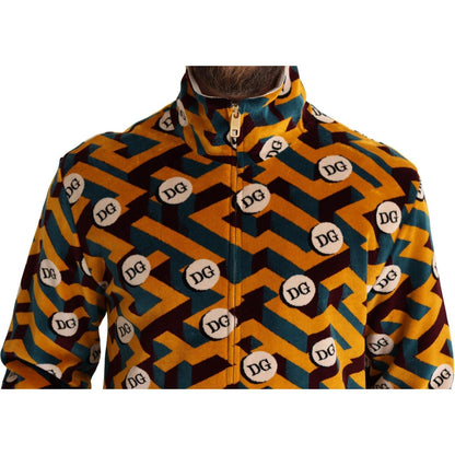 Dolce & Gabbana Multicolor Velvet DG Logo Mens Sweater Jacket