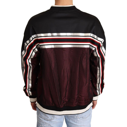 Dolce & Gabbana Black Red Mesh Sport Pullover Crewneck Sweater