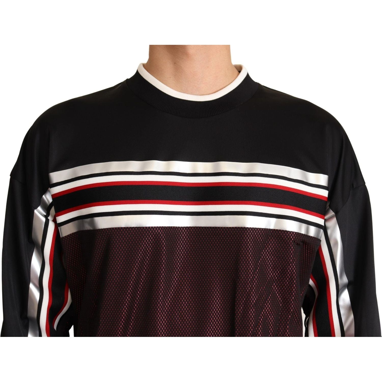 Dolce & Gabbana Black Red Mesh Sport Pullover Crewneck Sweater