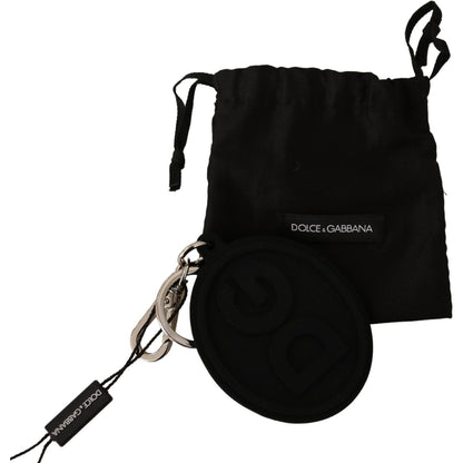 Dolce & Gabbana Black Rubber DG Logo Silver Brass Metal Keychain