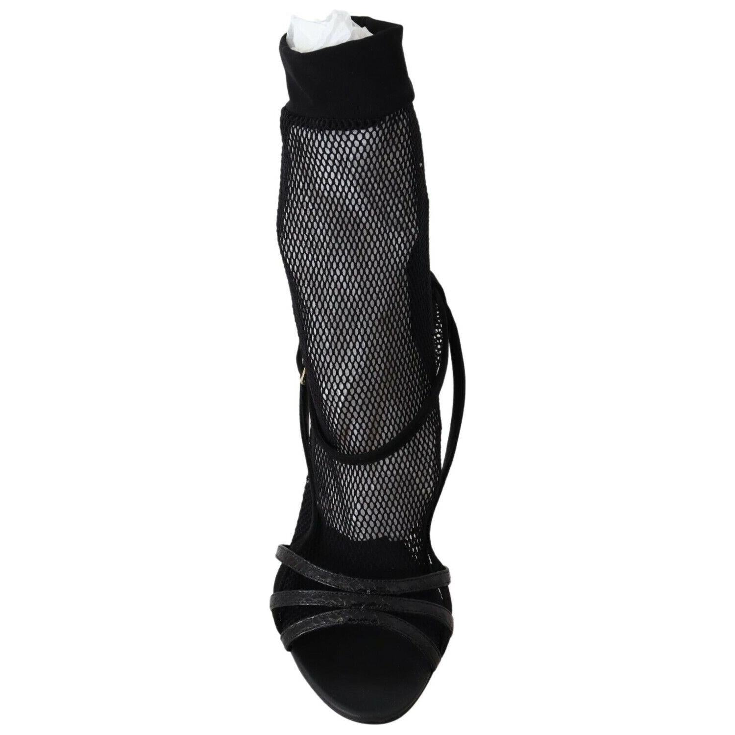 时尚黑色网眼细高跟凉鞋