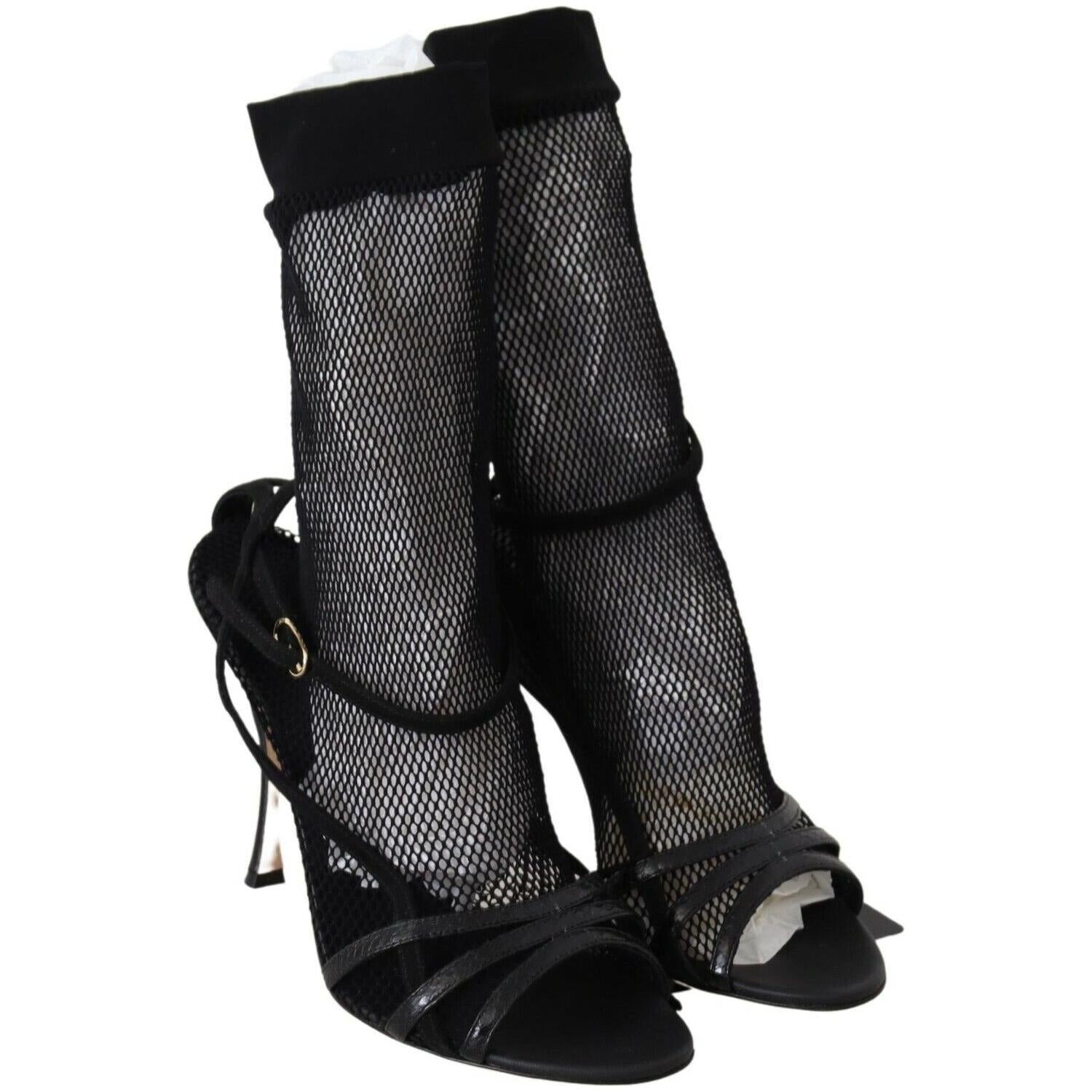 时尚黑色网眼细高跟凉鞋