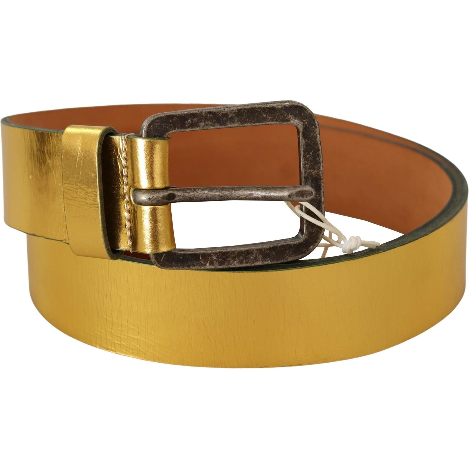 John Galliano Gold Genuine Leather Rustic Silver Buckle Waist Belt