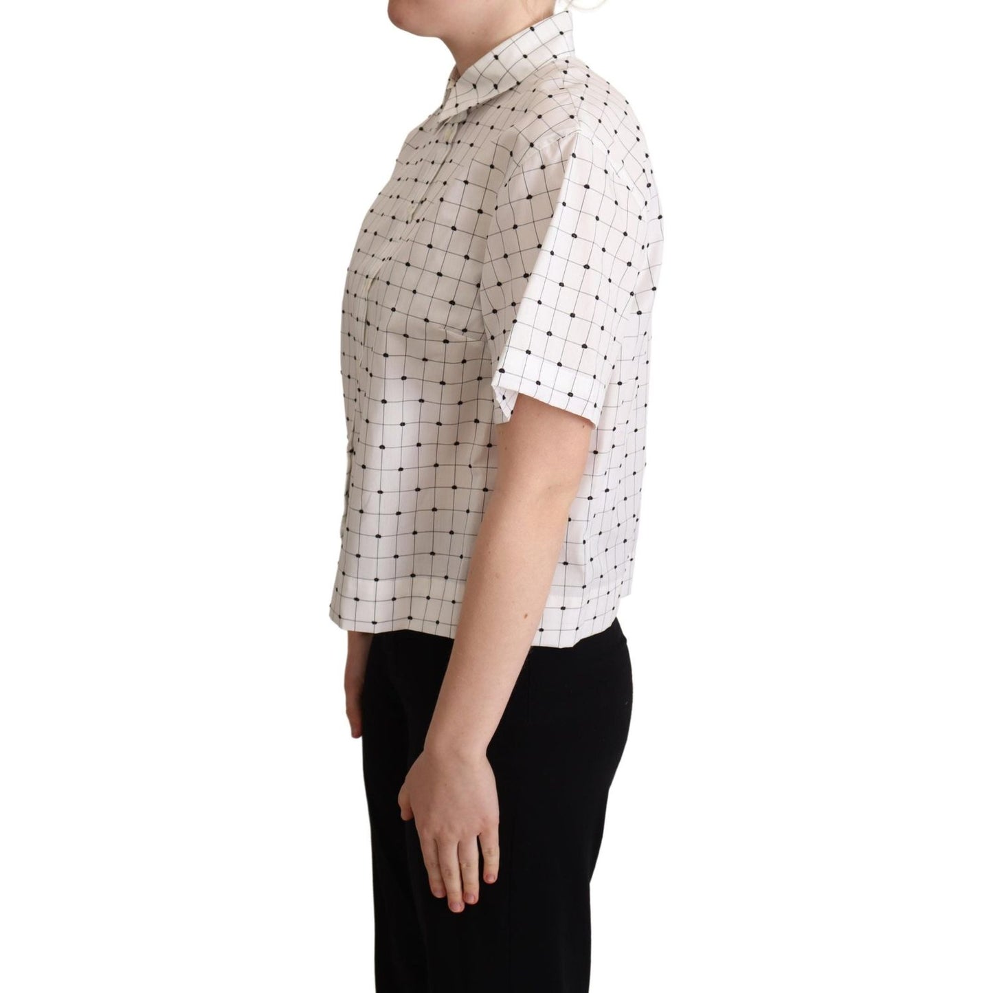 Dolce & Gabbana White Polka Dot Cotton Collared Shirt Top Blouse Top