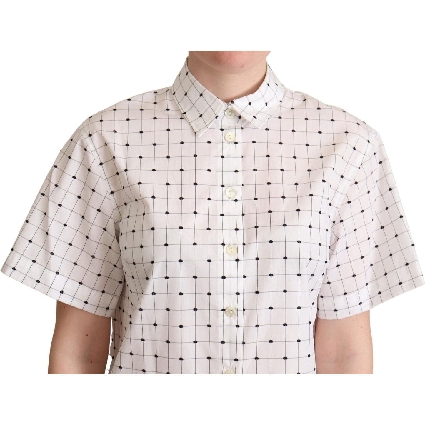 Dolce & Gabbana White Polka Dot Cotton Collared Shirt Top Blouse Top