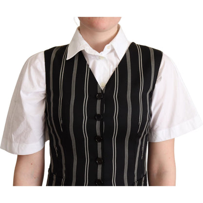Dolce & Gabbana Black Striped Leopard Print Waistcoat Vest