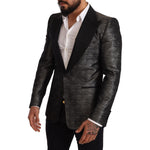 Dolce & Gabbana Gray Metallic Black Slim Tuxedo Blazer JKT2818-48