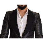 Dolce & Gabbana Gray Metallic Black Slim Tuxedo Blazer JKT2818-48
