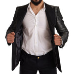 Dolce & Gabbana Gray Metallic Black Slim Tuxedo Blazer JKT2818-48