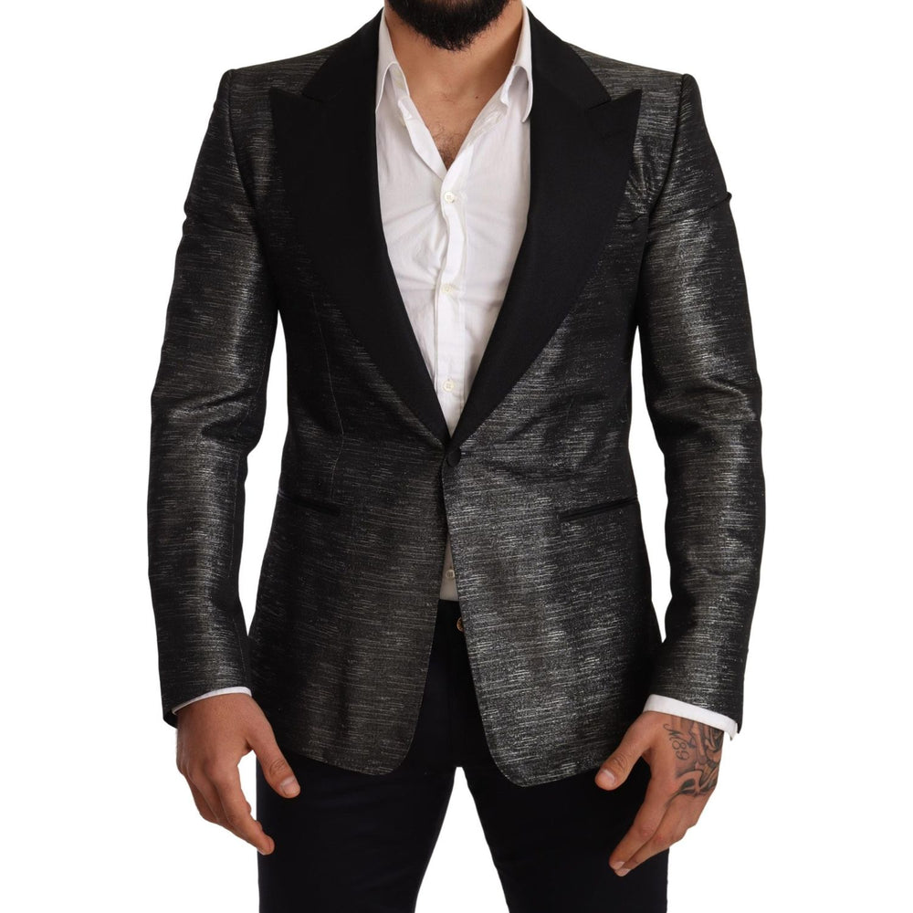 Dolce & Gabbana Gray Metallic Black Slim Tuxedo Blazer JKT2818-48