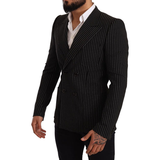 Dolce & Gabbana Elegant Striped Wool Blazer with Silk Lining Dolce & Gabbana Black