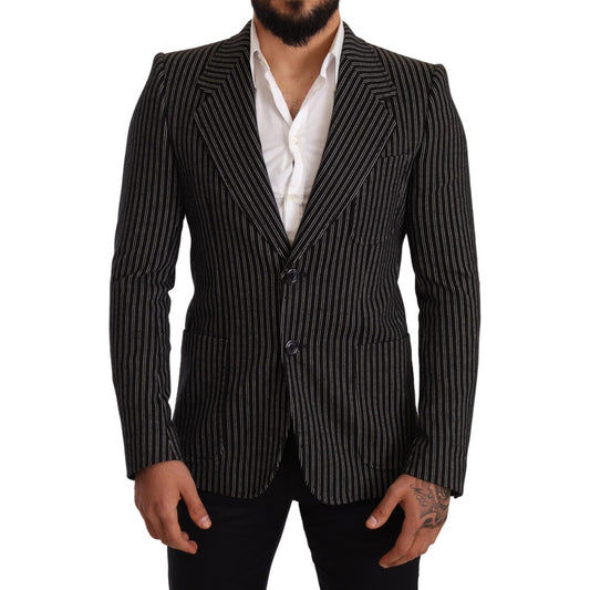 Dolce & Gabbana Elegant Black Striped Virgin Wool Blazer Dolce & Gabbana Black