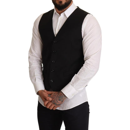 Dolce & Gabbana Black Wool Formal Waistcoat Dress Vest Jacket
