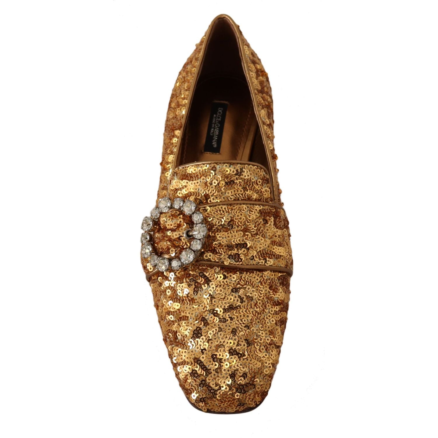 Dolce & Gabbana Gold Sequin Crystal Flat Women Loafers Shoes