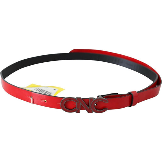 Costume National Red Black Reversible Leather Logo Buckle Belt BEL61079- 85