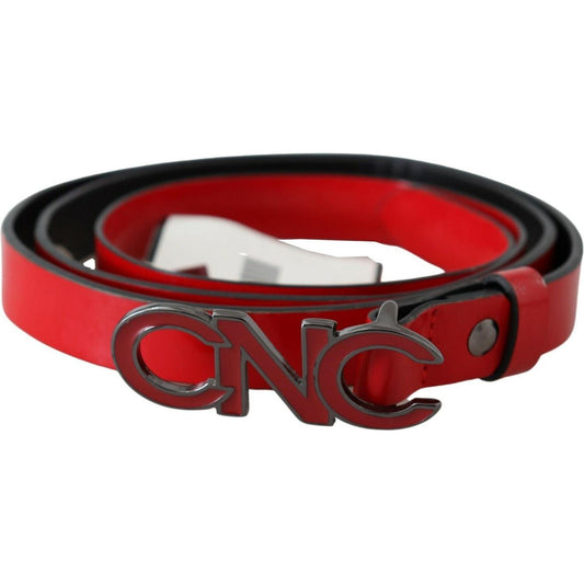 Costume National Red Black Reversible Leather Logo Buckle Belt BEL61079- 85