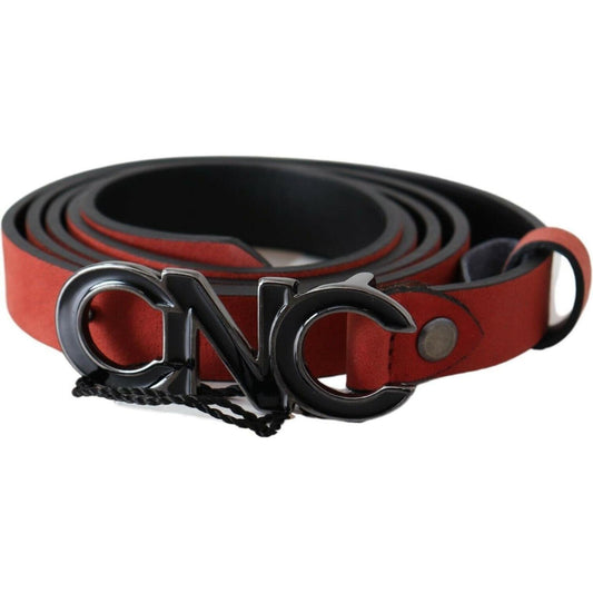 Costume National Red Black Leather Black Logo Buckle Blood Belt BEL61068 -85