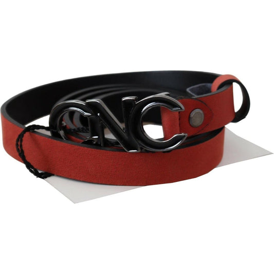 Costume National Red Black Leather Black Logo Buckle Blood Belt BEL61068 -85