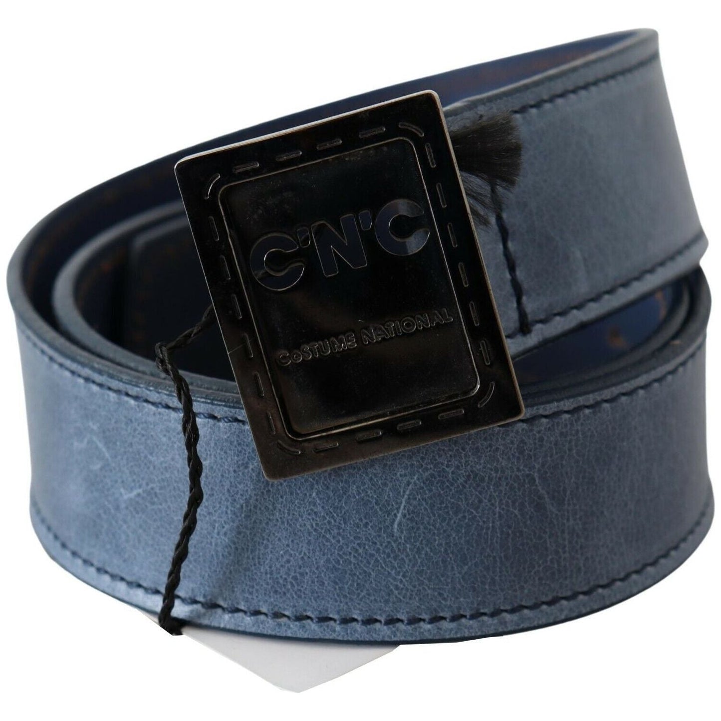 Costume National Blue Normal Leather Logo Buckle Belt