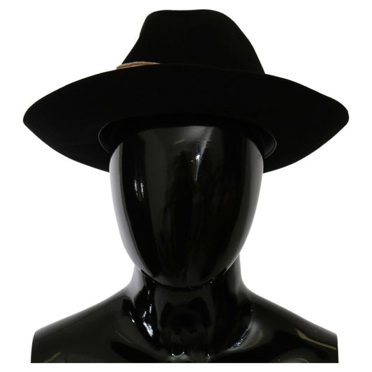 Dolce & Gabbana Elegant Black Lapin Wide Brim Panama Hat WOMAN HATS Dolce & Gabbana Black