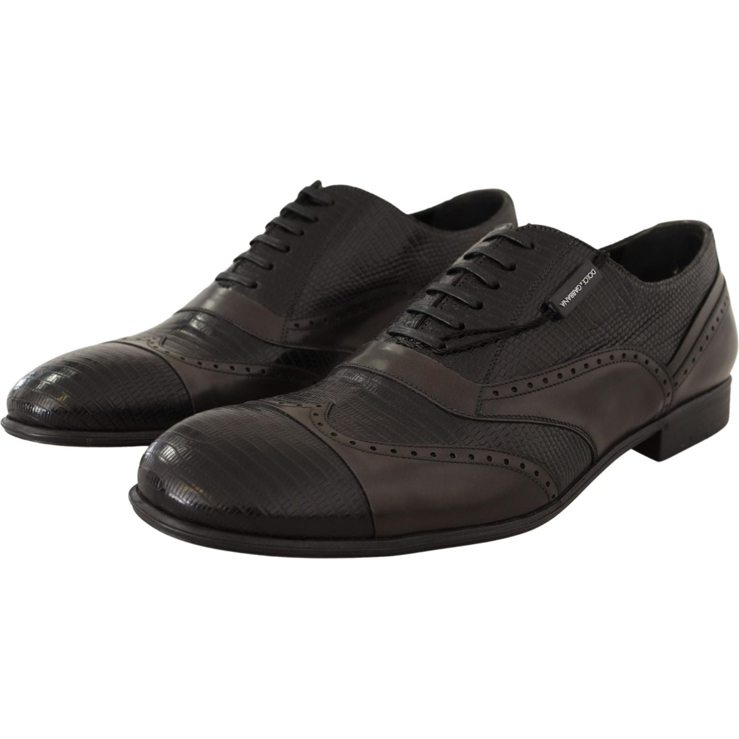 Dolce & Gabbana Brown Lizard Skin Leather Oxford Dress Shoes