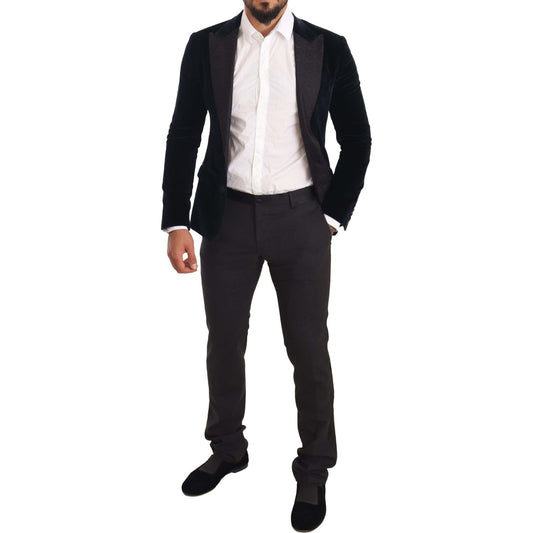 Dolce & Gabbana Elegant Two-Piece Velvet Suit in Blue Dolce & Gabbana Light Gray