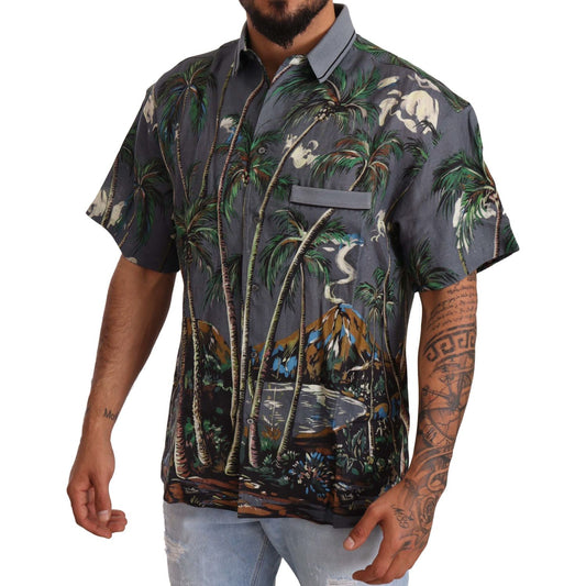 Dolce & Gabbana Tropical Elegance Linen Silk Men's Shirt Dolce & Gabbana Dark Slate Gray
