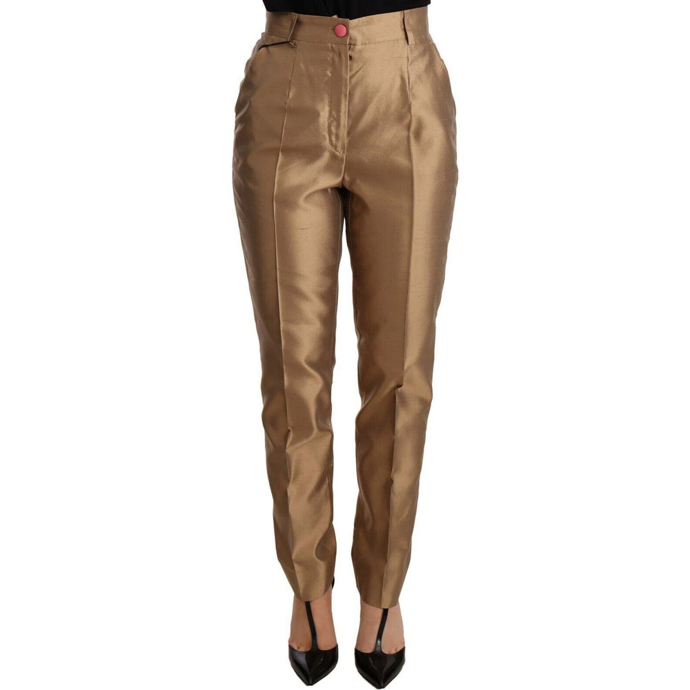 Dolce & Gabbana Gold Silk Tapered Trouser Metallic Pants PAN72286 -36