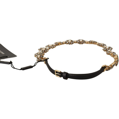 Dolce & Gabbana Black Daisy Crystal Dauphine Texture Belt WOMAN BELTS