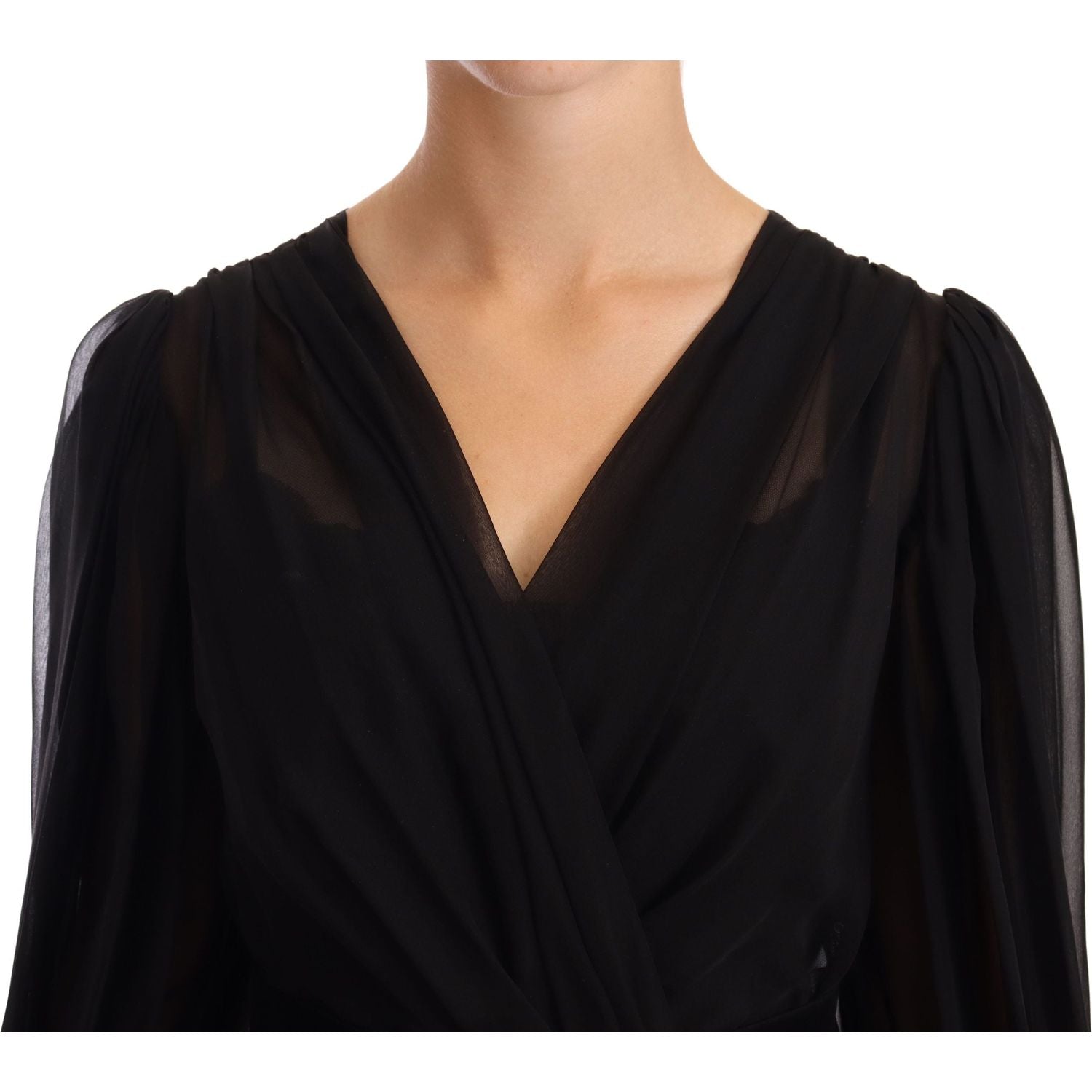 优雅 V 领丝绸混纺迷你连衣裙