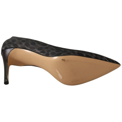 Sofia Black Leopard Leather Stiletto High Heels Pumps Shoes WOMAN PUMPS