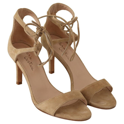 Maria Christina Beige Suede Leather Ankle Strap Pumps Shoes WOMAN PUMPS