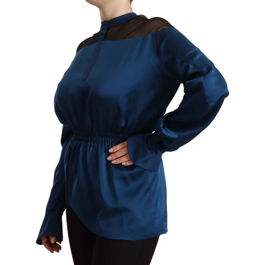 Masha Ma Elegant Crew Neck Silk Blouse in Blue WOMAN TOPS AND SHIRTS Masha Ma Black