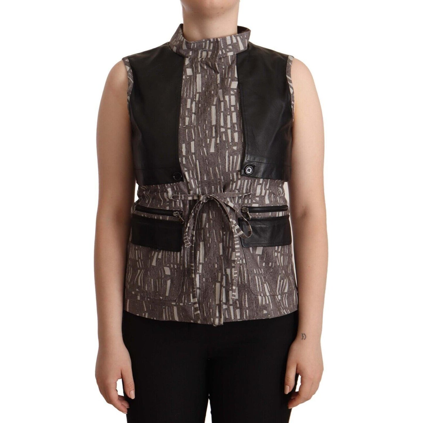 Comeforbreakfast Brown Black Vest Leather Sleeveless Top Blouse WOMAN TOPS AND SHIRTS