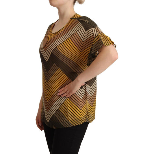 Twinset Chic Multicolor Striped Short Sleeve Blouse WOMAN T-SHIRTS Twinset Dark Slate Gray