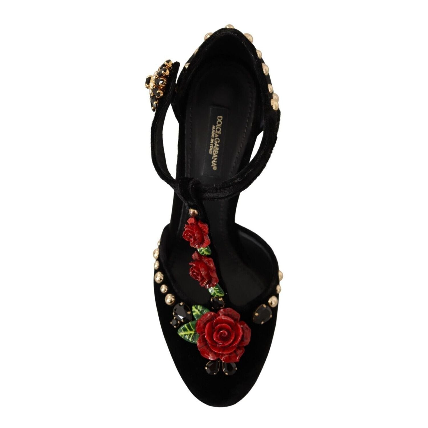 Dolce & Gabbana Black Mary Jane Pumps Roses Crystals Shoes