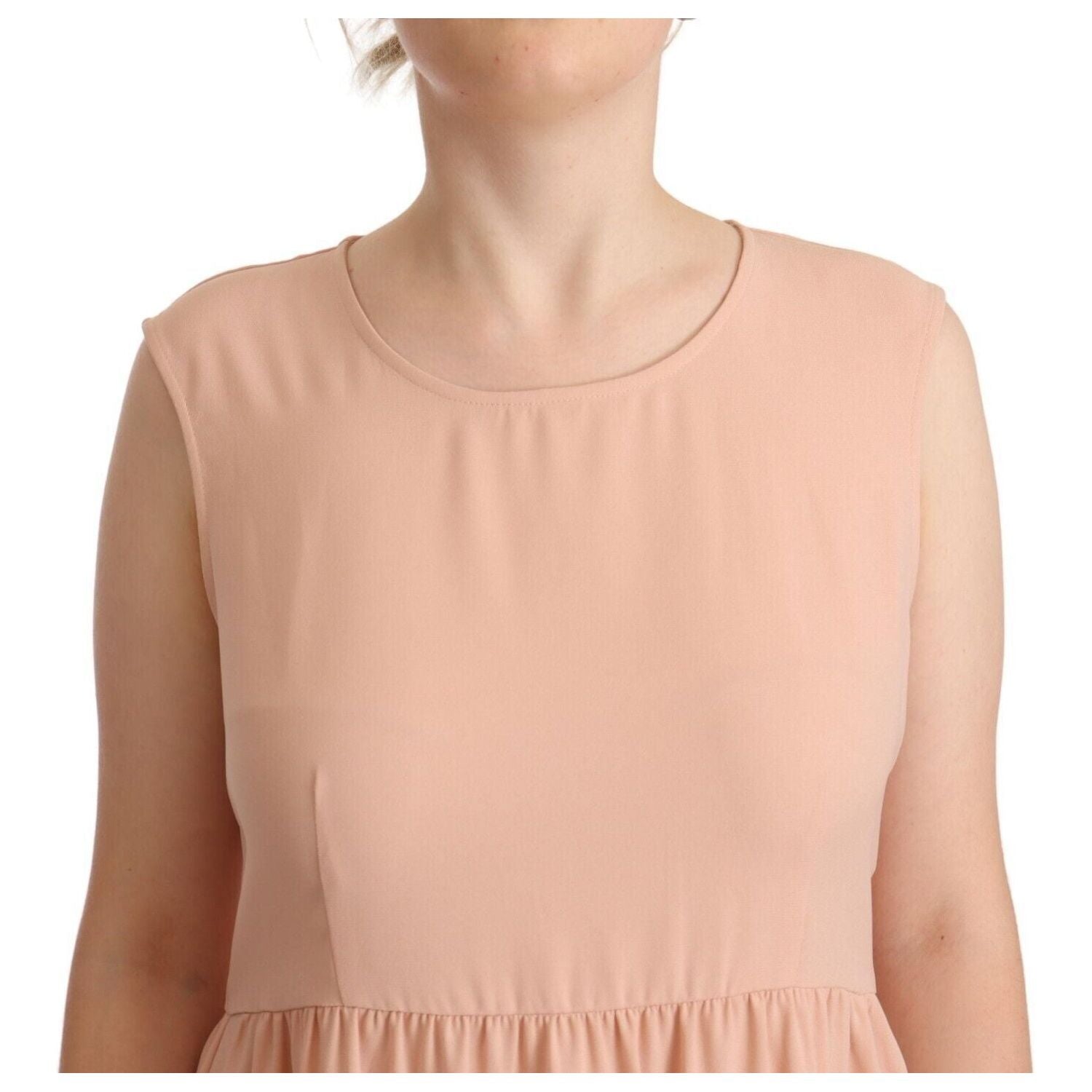 优雅米色无袖直筒连衣裙