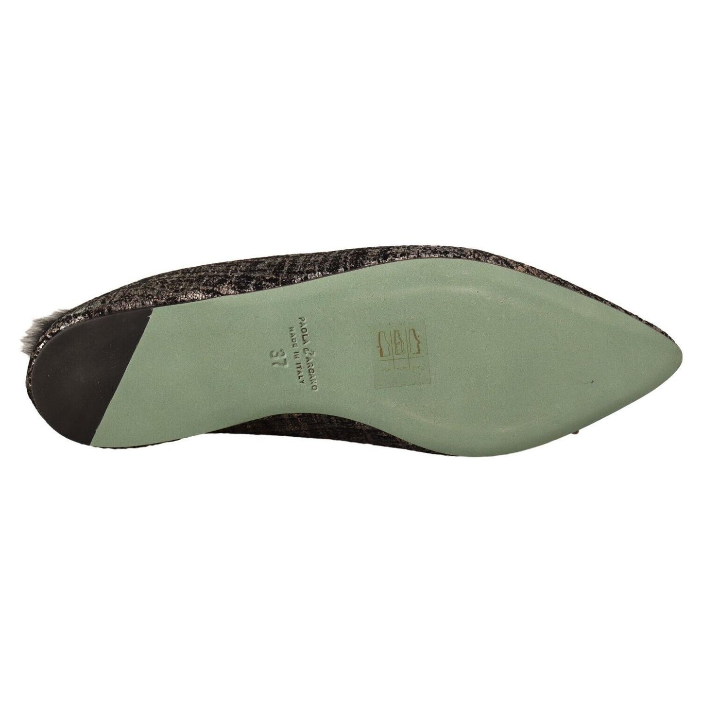 Paola D'Arcano Gold Jacquard Leather Embellished Slip On Shoes