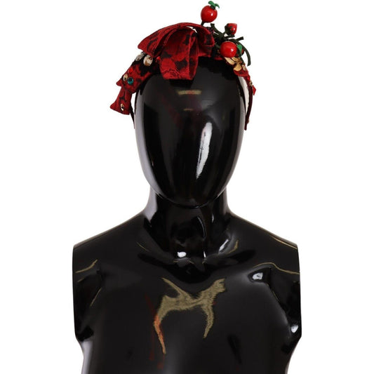 Dolce & Gabbana Red Tiara Berry Fruit Crystal Bow Hair Diadem Headband SMY100807