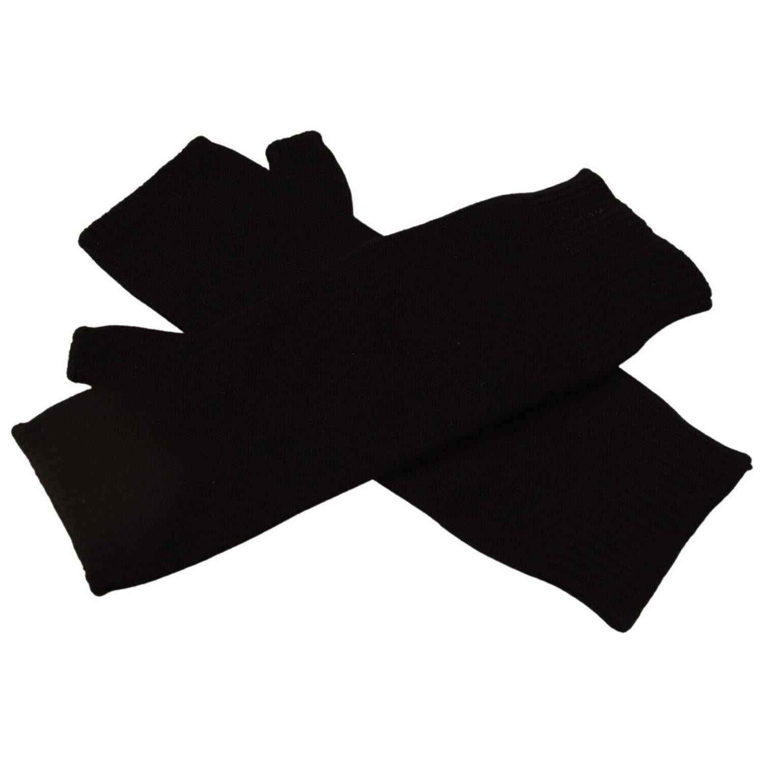 优雅黑色羊绒露指手套