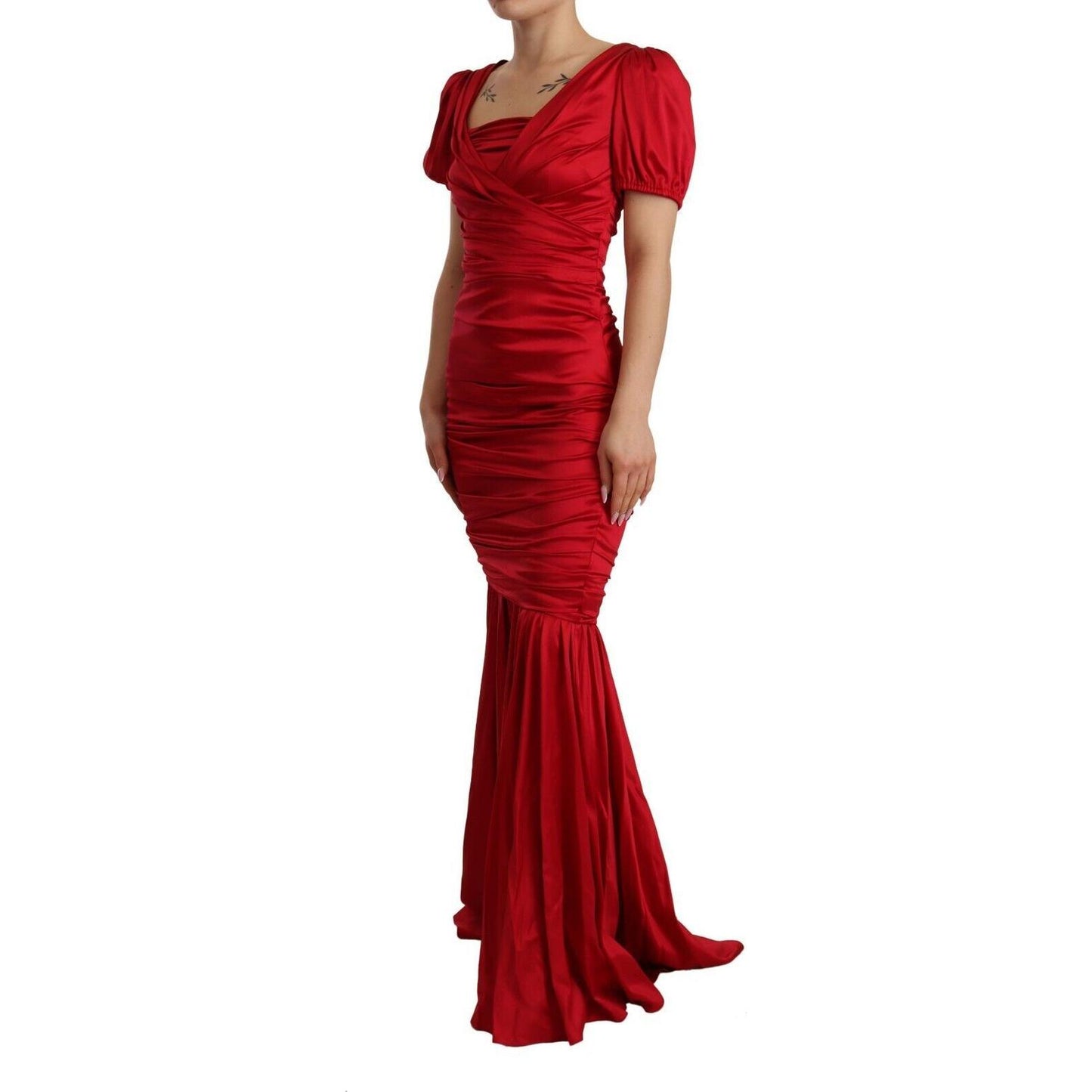 Dolce & Gabbana Red Silk Stretch Sheath Mermaid Gown Dress