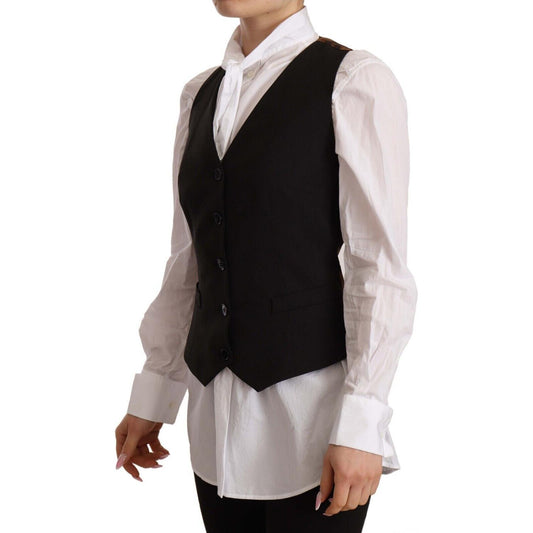 Dolce & Gabbana Black Button Down Sleeveless Vest Polyester Top