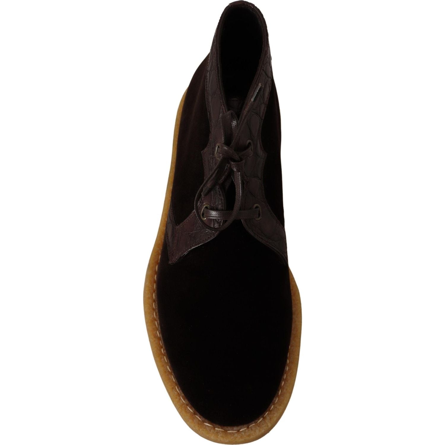 Dolce & Gabbana Brown Velvet Exotic Leather Boots