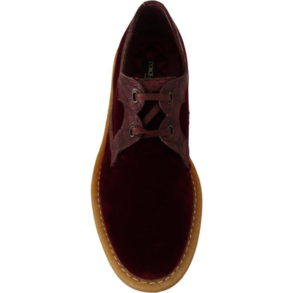 Dolce & Gabbana Bordeaux Velvet Exotic Leather Shoes