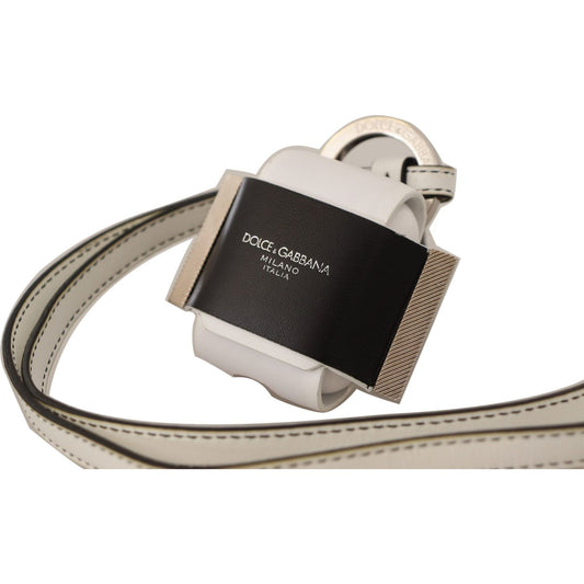 Dolce & Gabbana White Black Leather Strap Silver Metal Logo Airpods Case VAS130140